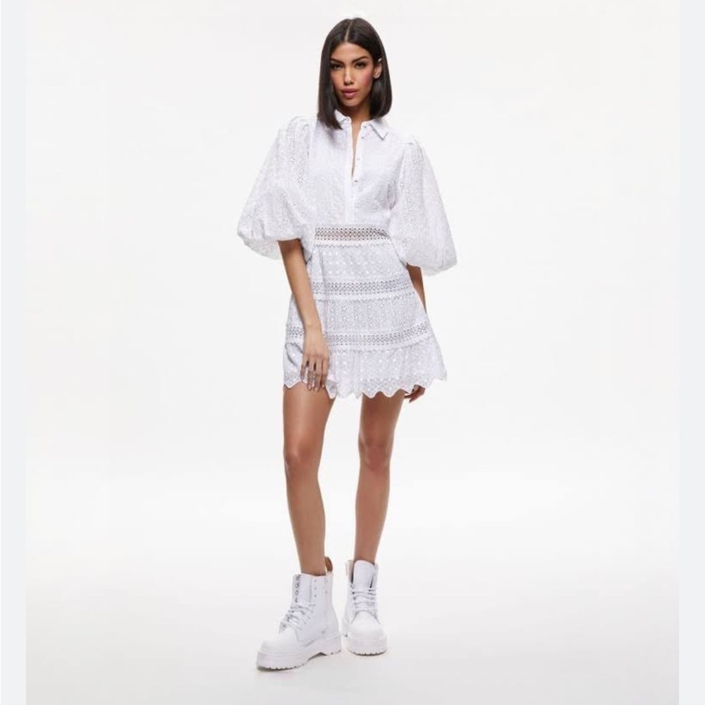 NWT Alice + Olivia Blakesley Jacquard Mini Dress| white
